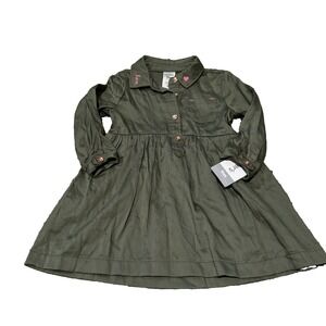 Carters Dark Green Olive Long Sleeve Baby Dress 9 Months Embroidered Holiday NEW